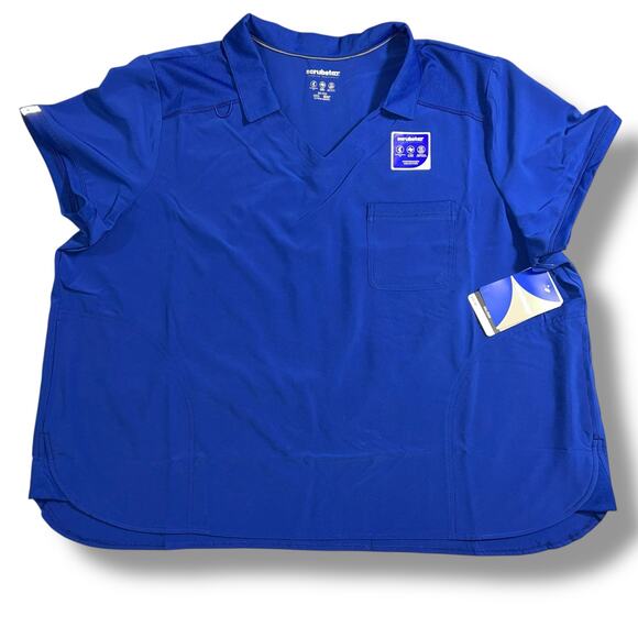 Scrubstar Womens Collared Scrub Shirt Top Pullover Short Sleeve Blue 3XL - Picture 1 of 10